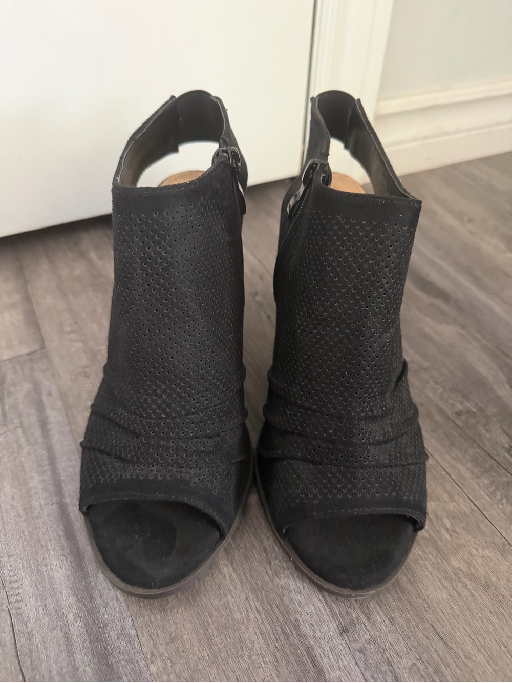 Torrid Black Peep-Toe Perforated Slingback Heels